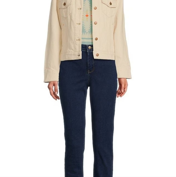 Pendleton Point Collar Long Sleeve Pocketed Demin Wool Blend Trucker Jacket L - Picture 4 of 6